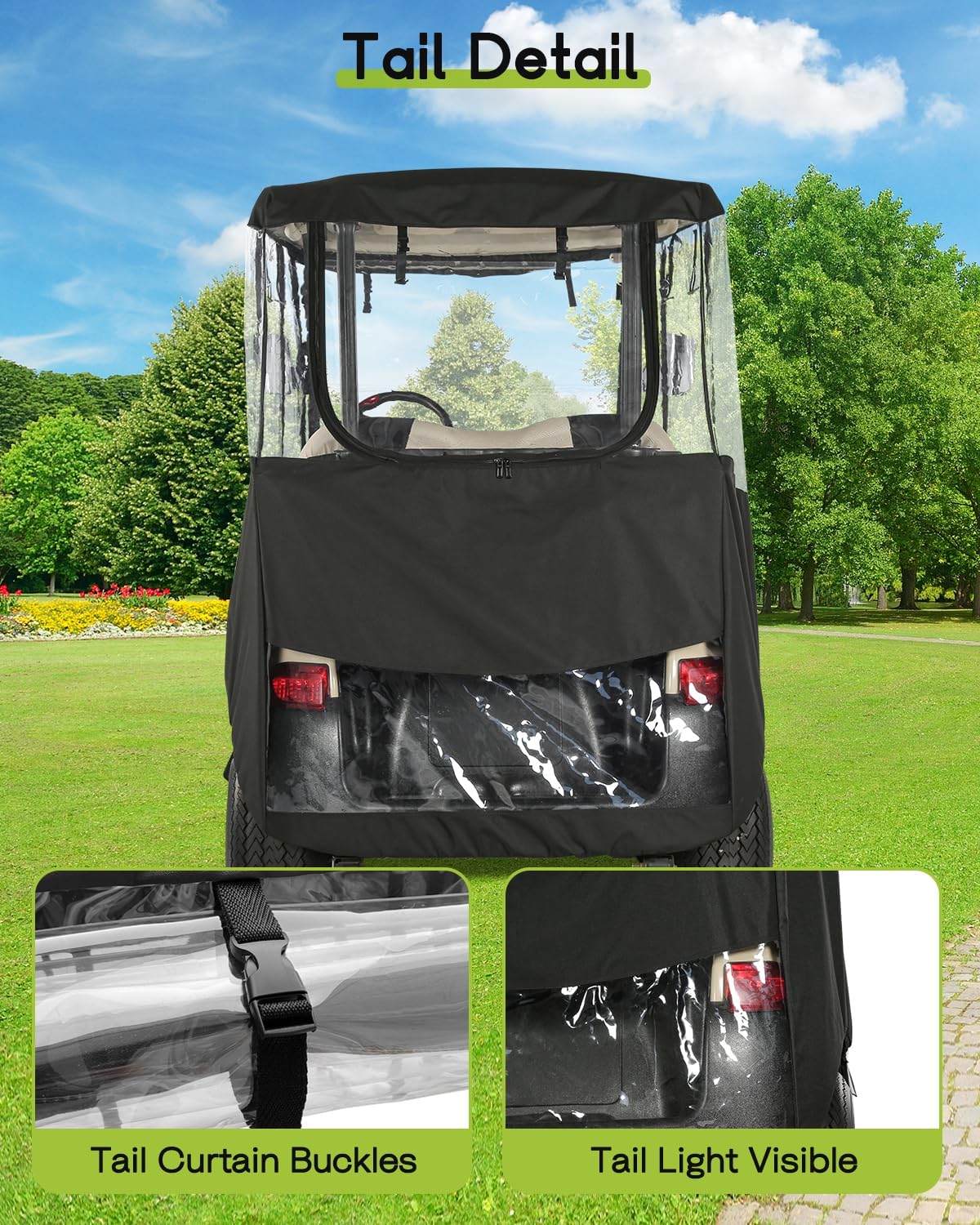 Golf Cart Enclosure 2 Passenger for Club Car Precedent & Tempo & Onward 2-Person Seaters Waterproof Transparent Driving Rain Enclosure Cover with 4-Sided Clear Windows Mirror Zipper Roll-Up Door Black