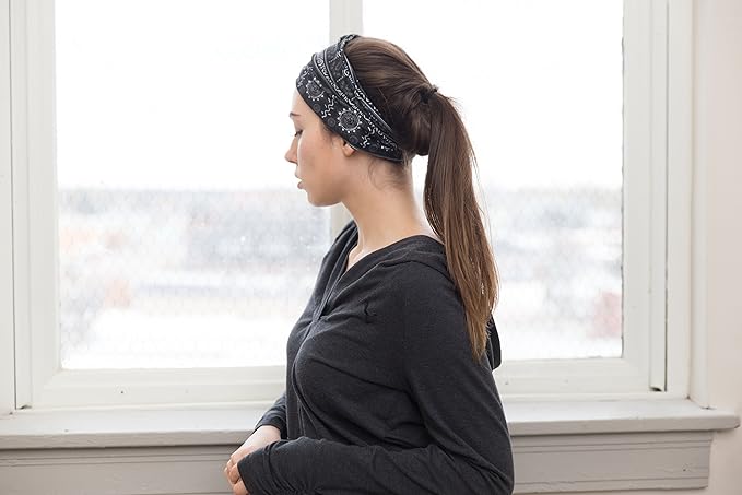 RiptGear Stretch Sport Headband for Women (Tribal Black and White) - Made of Non-Slip Sweat Wicking Fabric - Yoga, Running, Gym, Sports - Soft Headband Fits Most Head Sizes - (1-Pack)