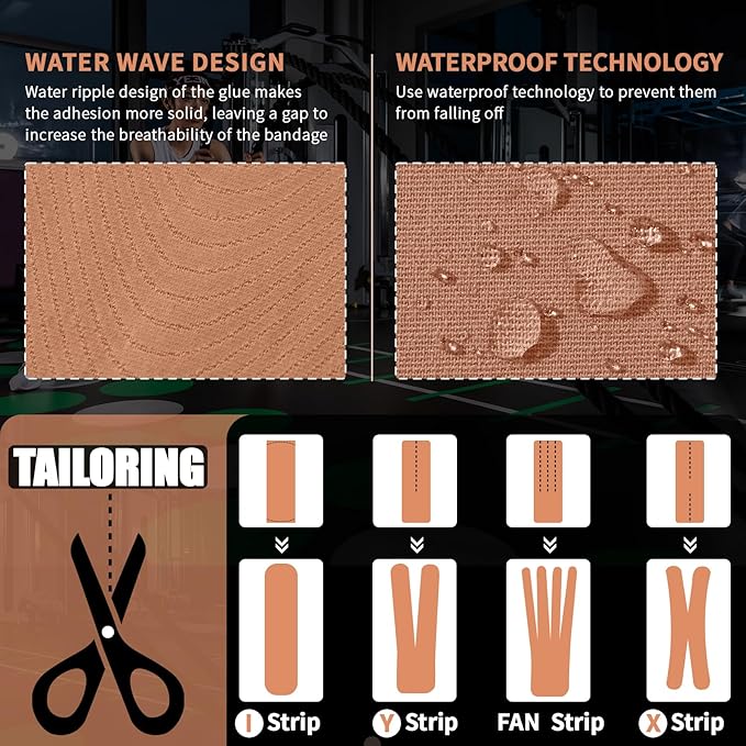 Kinesiology Tape (4 Rolls Pack),Waterproof Athletic Tape for Pain Relief,Brace & Elastic Supports Tapes for Ankle Wrists Knees Joints,2 Inches Wide x 16.4 Feet Long (Mixed)