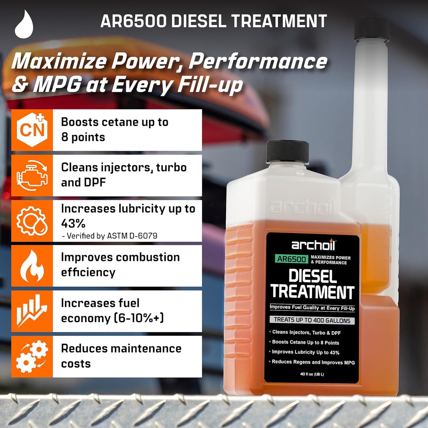 Archoil AR6500 Diesel Treatment (40 Ounces) - Treats 400 Gallons - Additive for All Diesel Vehicles