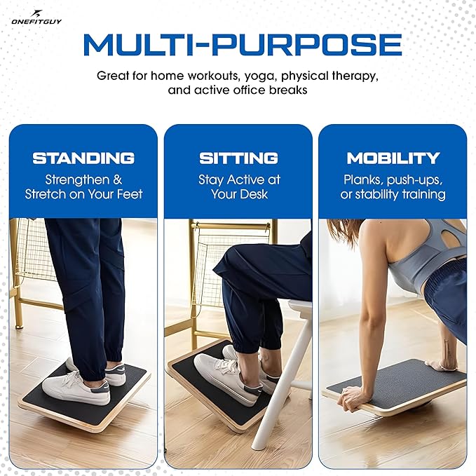 Wooden Balance Board for Adults, Wobble Board for Core Strength & Stability Training, Non Slip Surface, 550lb Capacity, Home & Office Exercise Use