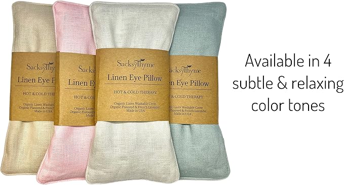 Organic Linen Eye Pillow - Lavender & Flaxseed for Relaxation, Yoga, Stress Relief - Microwavable Heating Pad & Cool Compress - Made in USA - Gifts for Meditation