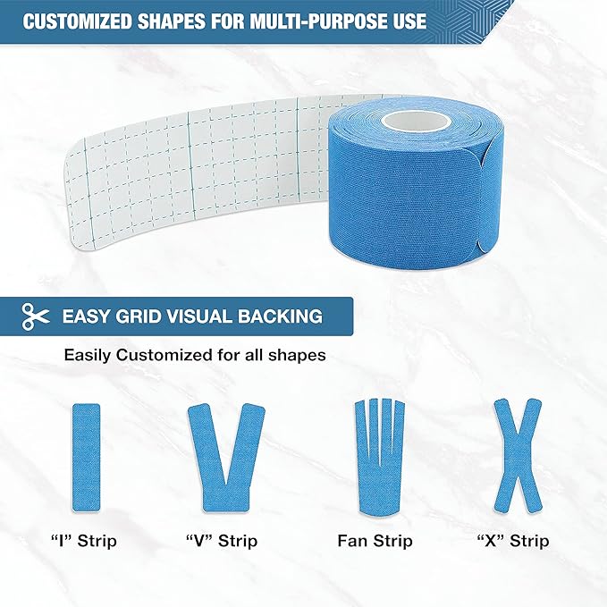 EVERLIT [4-Pack] Pre-Cut Elastic Cotton Kinesiology Therapeutic Athletic Sports Tape, for Pain Relief and Support, 80 Precut 10” Strips (Light Blue)