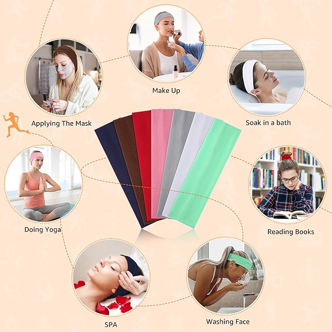 Headbands for Women Non Slip - 7PCS Fashion Sports Hair Bands for Women's Hair, Soft Cotton Cloth Stretchy Headbands for Women for Workout Yoga Running