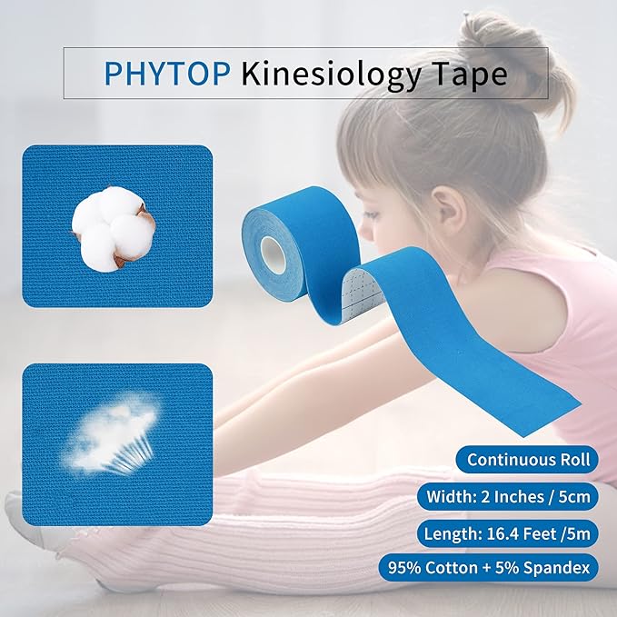Kinesiology Tape 2" X 16.4', Sports Tape Athletic Kinesiology (2 Rolls Blue) Pain Relief of Muscles & Joint, Recovery Sports Injuries
