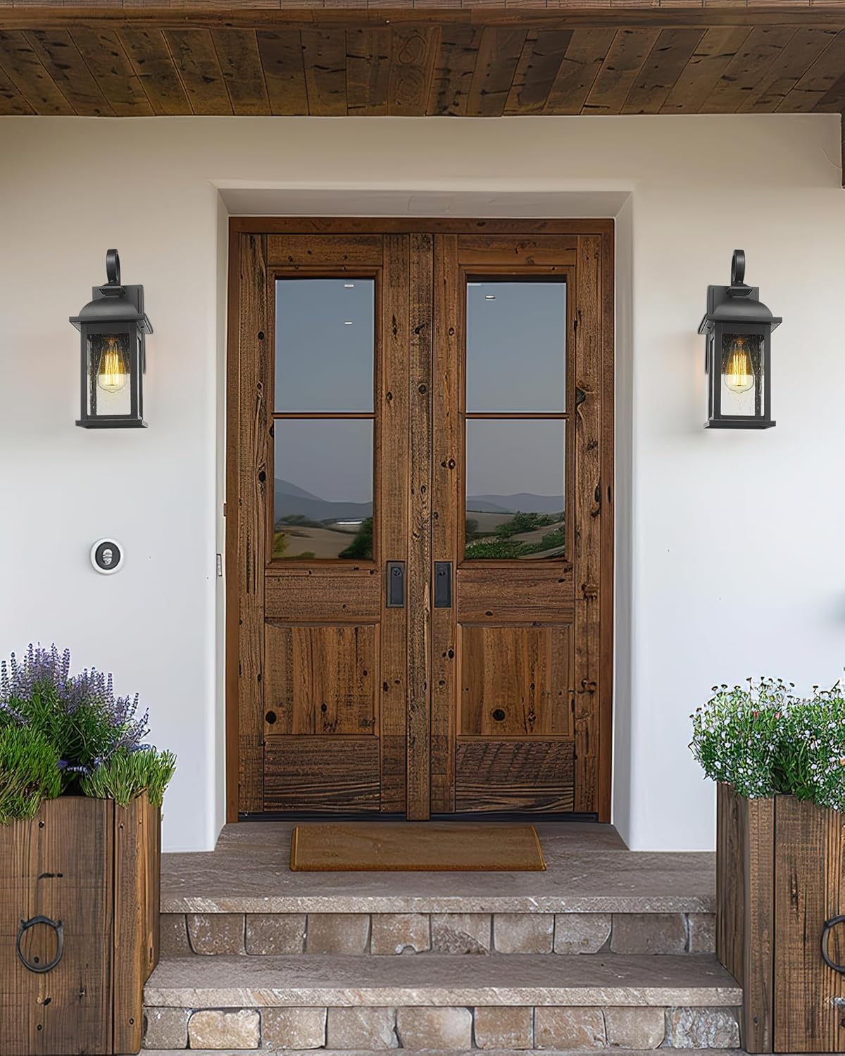 FEMILA Exterior Wall Sconce,2 Packs Outdoor Waterproof Wall Lights Fixture,E26 Socket Wall Lantern for Porch,Anti-Rust Matte Black Finish with Seeded Glass Lampshade,4FD54B-2PK BK