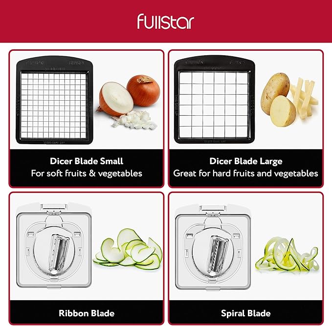 Fullstar The Original Pro Chopper - Vegetable Chopper and Spiralizer, Food Chopper with Container, Fruit Slicer, Kitchen Gadgets & Accessories, Home Essentials (4 in 1, Clear)
