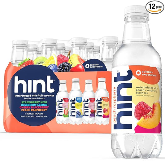 Hint Bottled Water, 4-Flavor Smashup Variety Pack - Purified Water Beverages with Zero Calories, Natural Flavors, and Sugar Free - 16 Fl Oz (Pack of 12)