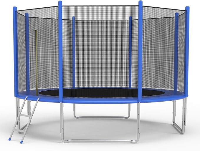 TRY & DO 10FT 12FT Trampoline for Kids and Adults - Outdoor Recreational Jump Bounce Trampoline with Enclosure Net and Ladder and Spring Pad - Family Fun Healthy Time
