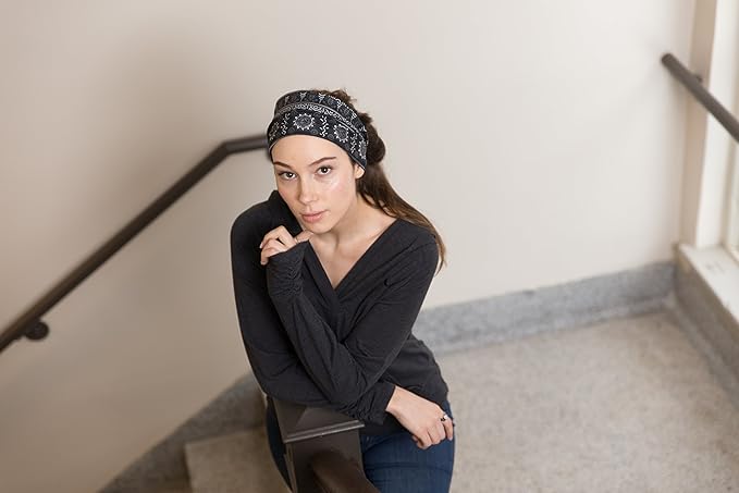 RiptGear Stretch Sport Headband for Women (Tribal Black and White) - Made of Non-Slip Sweat Wicking Fabric - Yoga, Running, Gym, Sports - Soft Headband Fits Most Head Sizes - (1-Pack)