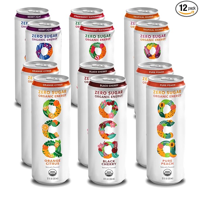 OCA ZERO Variety Pack, Organic energy drink, zero sugar, gluten-free, vegan plant-based, 12 Fl Oz (12-pack)