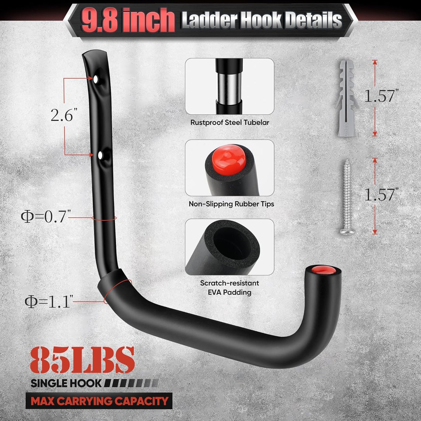 Nacial 20 Pack Garage Hooks Heavy Duty, 9.8" & 3.5" Garage Wall Hook with EVA Pads, 100LBS Capacity Hooks for Hanging Bikes, Kayak Folding Chairs and Hanging Ladders