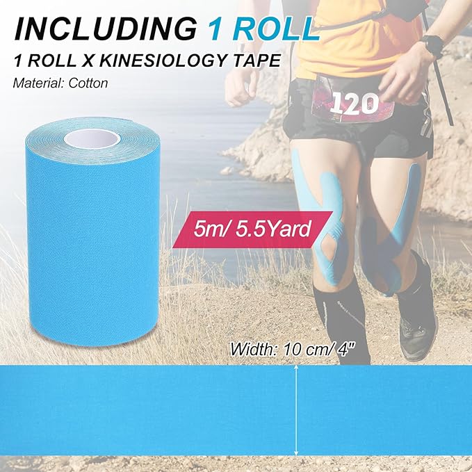 PATIKIL 5.5 Yard x 4 inch Kinesiology Tape, 1 Roll Adhesive Cotton Sports Muscle Support Tapes Waterproof Elastic Tape for Knee Ankle Wrist Shoulder, Light Blue