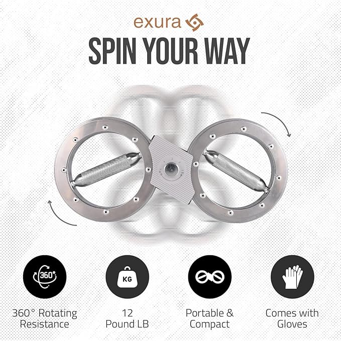 Exura Burn Machine Rotator 12 Pounds Adjustable Resistance With Gloves-Forearm Strength Trainer for Men&Women with 360 Degree Rotator Forearm Builder.