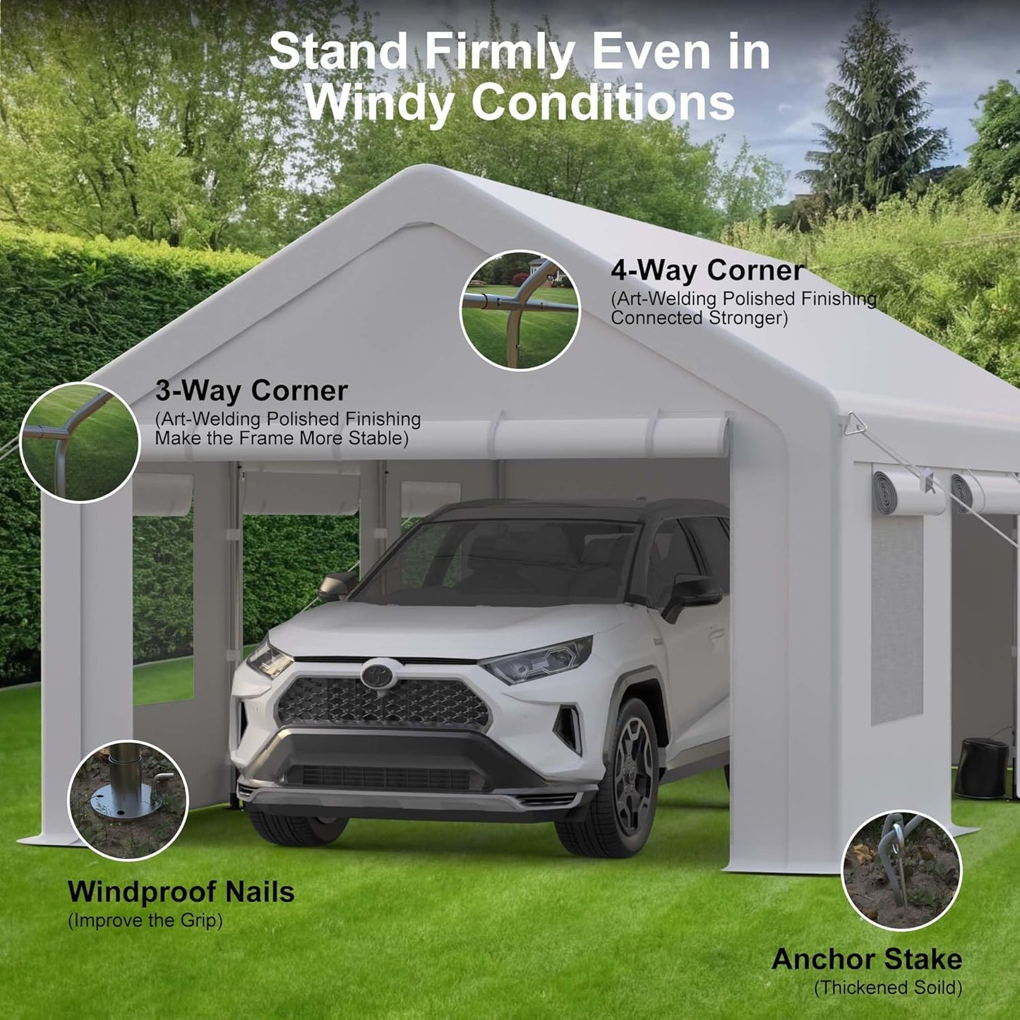 13x20ft Carport Heavy Duty, Portable Garage with 4 Doors + 4 Window, Upgraded Carport with Reinforced Steel Poles, Uv Resistant Waterproof Tarp, Portable Carport for Car, Truck, Boat