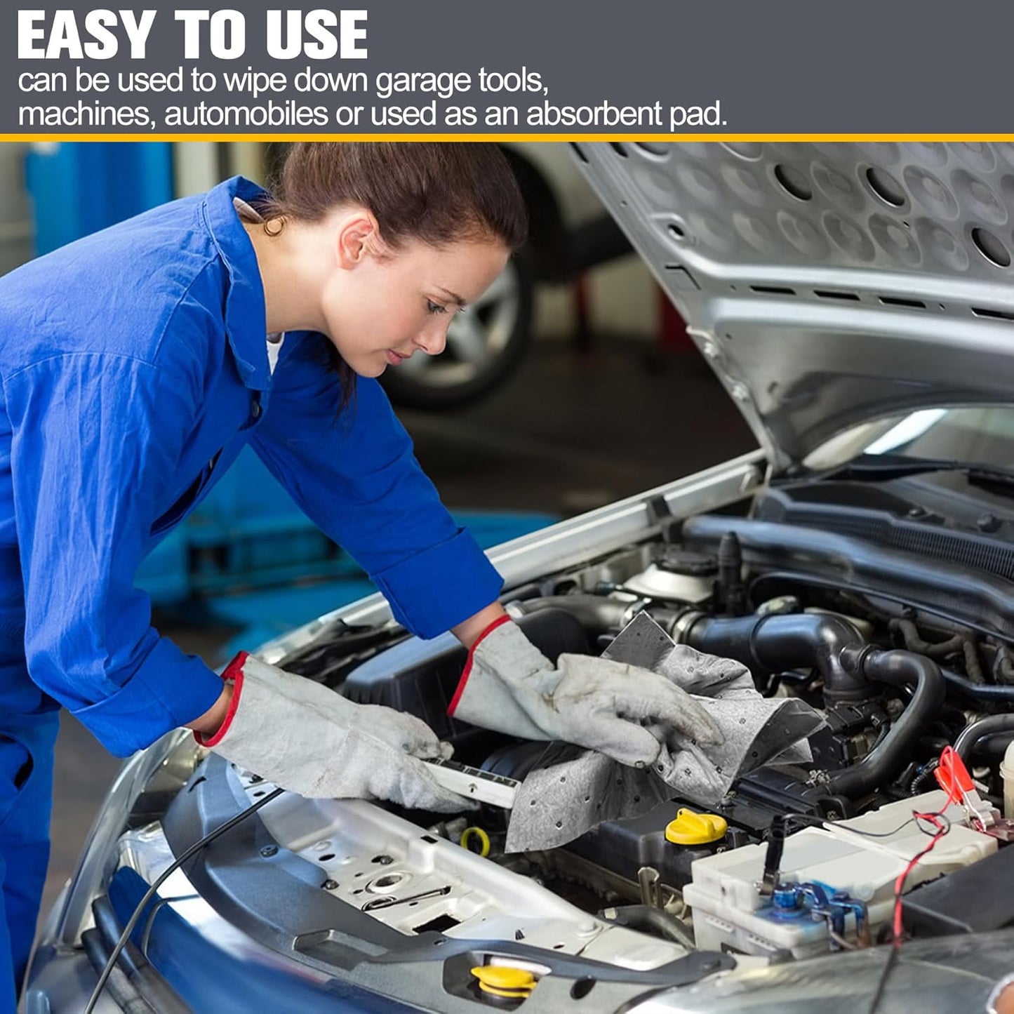 10PC Oil Absorbent Pads | 13"X10" Meltblown Polypropylene Mats, Hand-Tear Lines for Automotive & Workshop | Vacuum Eco-Packaging, Reusable Spill Control