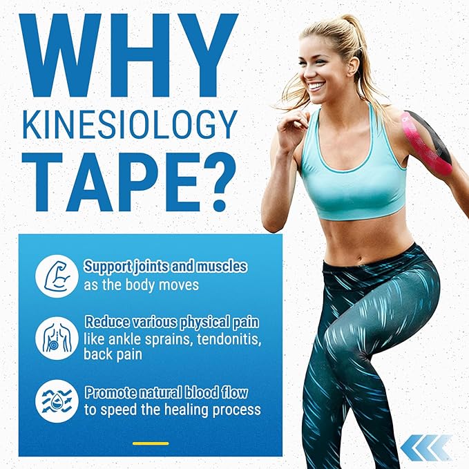 OK TAPE Synthetic Kinesiology Tape, 20 Strips, Precut K Tape, Performance Elastic Athletic Tape for Muscle Support & Discomfort Relief, Reflective Design, Waterproof, 2" x 10" -Blue