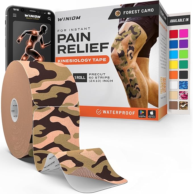 Kinesiology Tape-Incredible Support for Athletic Sports and Recovery + Free Taping Guide - Pre-Cut 2 inch 50 feet (Forest Camo + Free Taping Guide, 1 Pack)