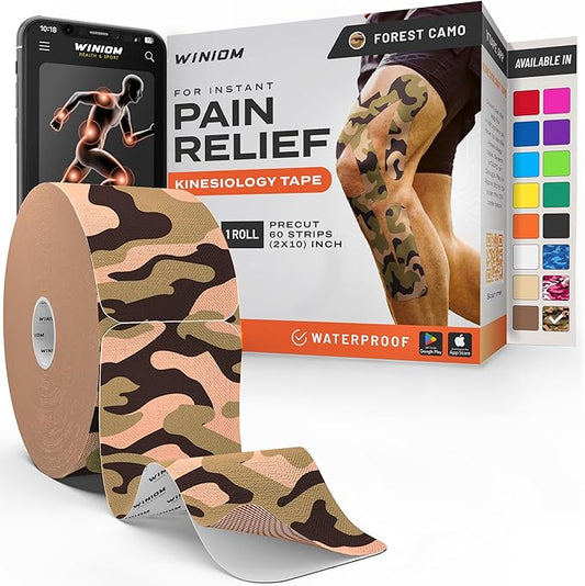 Kinesiology Tape-Incredible Support for Athletic Sports and Recovery + Free Taping Guide - Pre-Cut 2 inch 50 feet (Forest Camo + Free Taping Guide, 1 Pack)