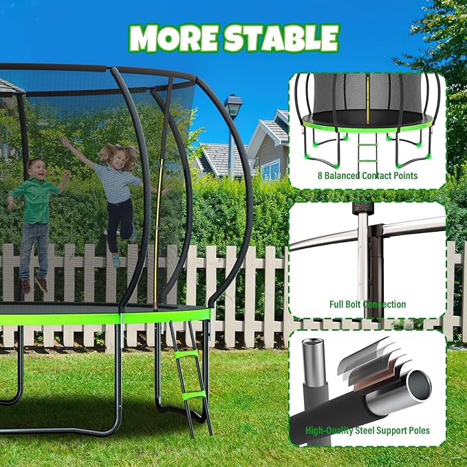 Trampoline 8FT 10FT 12FT 14FT 16FT, Outdoor Trampolines for Kids and Adults, Recreational Trampoline with Enclosure Net & Ladder, Round Trampoline ASTM Approved, 400/450LBS Weight Capacity