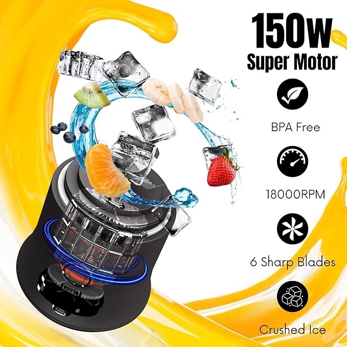 SSKAWorldwide Portable Blender - 21oz Smoothie Blender Rechargeable Small Blender with 6 Blades Personal Blender for Home Office Gym Sports and Travel (Black)