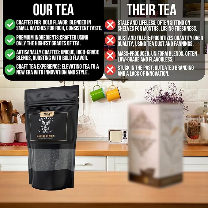 Revival Tea Company Jasmine Tea Pearls - Hand-Rolled Green Tea Scented with Jasmine Flowers - 4.5 Ounces