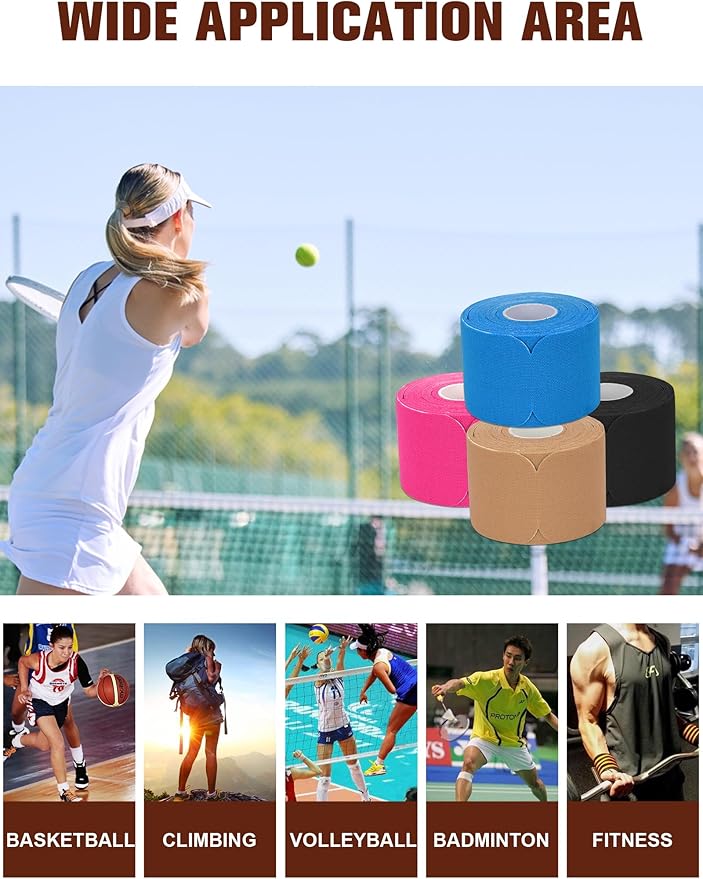 Kinesiology Tape Precut, Lychee Elastic Cotton Athletic Tape for Joint Support and Muscle Pain Relief Waterproof Breathable (Beige,4 Rolls)
