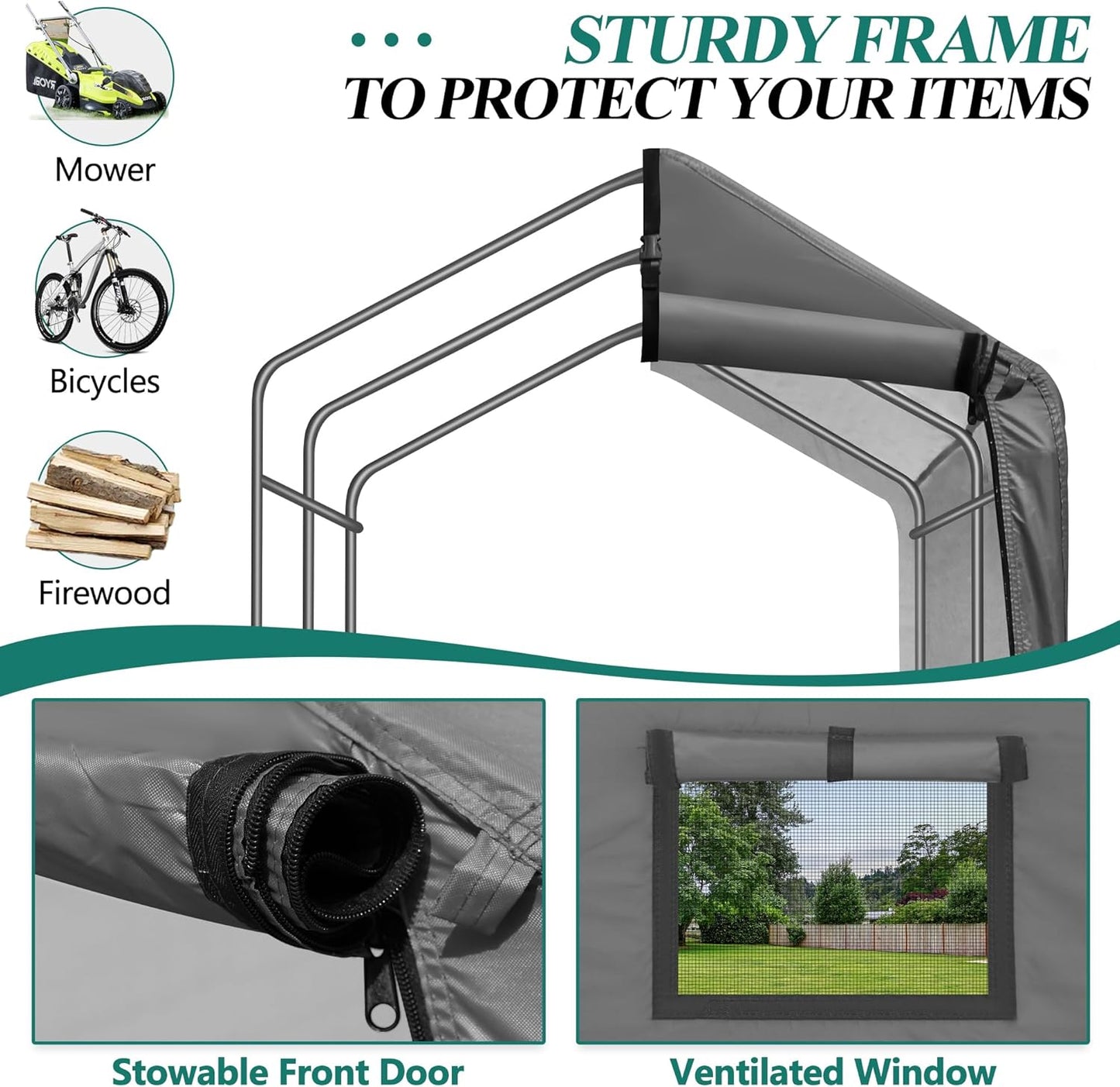 6 x 3ft Outdoor Cycle Storage Shelter - Bike Shed with Roll-up Door & Ventilate Window, Polyethylene Canopy Bicycle Garage for Garden, Domestic, Outdoor, Rain Shelter