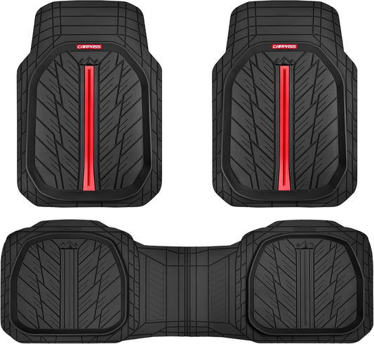 CAR PASS Tire Tread DeepDish Rubber Floor Mats for car Heavy Duty car mats All Weather, Universal XL~M Trim to Fit for Truck SUV Vehicle Automotive, Waterproof car mats 3 Piece (red Black)