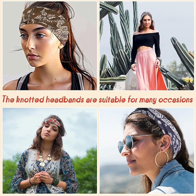 Headbands for Women, 8 Pack Boho Style Headbands Non Slip Fashion Wide Headband Hair Wrap for Daily Use Sport Yoga Running