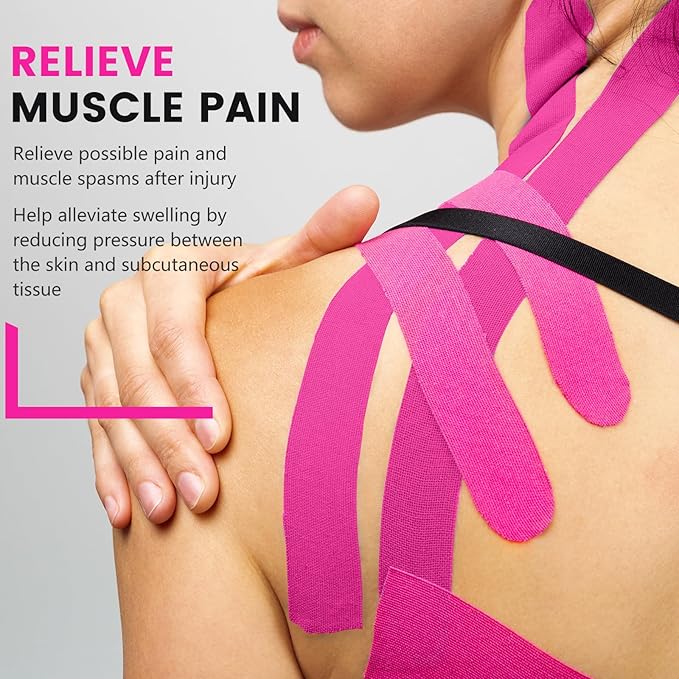 5 Rolls Kinesiology Tape, 2 inch x 16.4 Feet Waterproof Athletic Tape, Uncut Kinetic Tape, Muscle Tape, Sports Tape, Knee Tape for Exercise and Daily Use - Rose Red