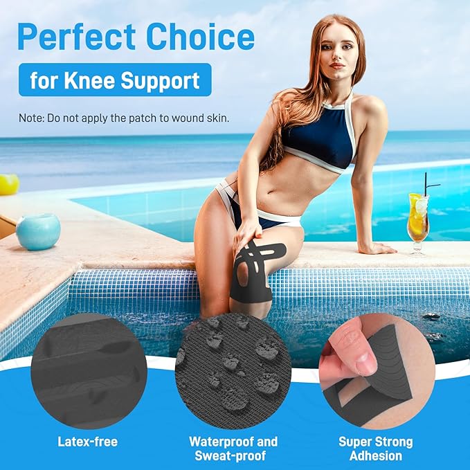 Kinesiology Tape for Knees, 20 Count Knee Tape for Knee Pain Relief Pre Cut, Latex Free, Support Muscles and Joints, Kinesiology Pre Cut, Waterproof and Elastic (Black 20pcs)