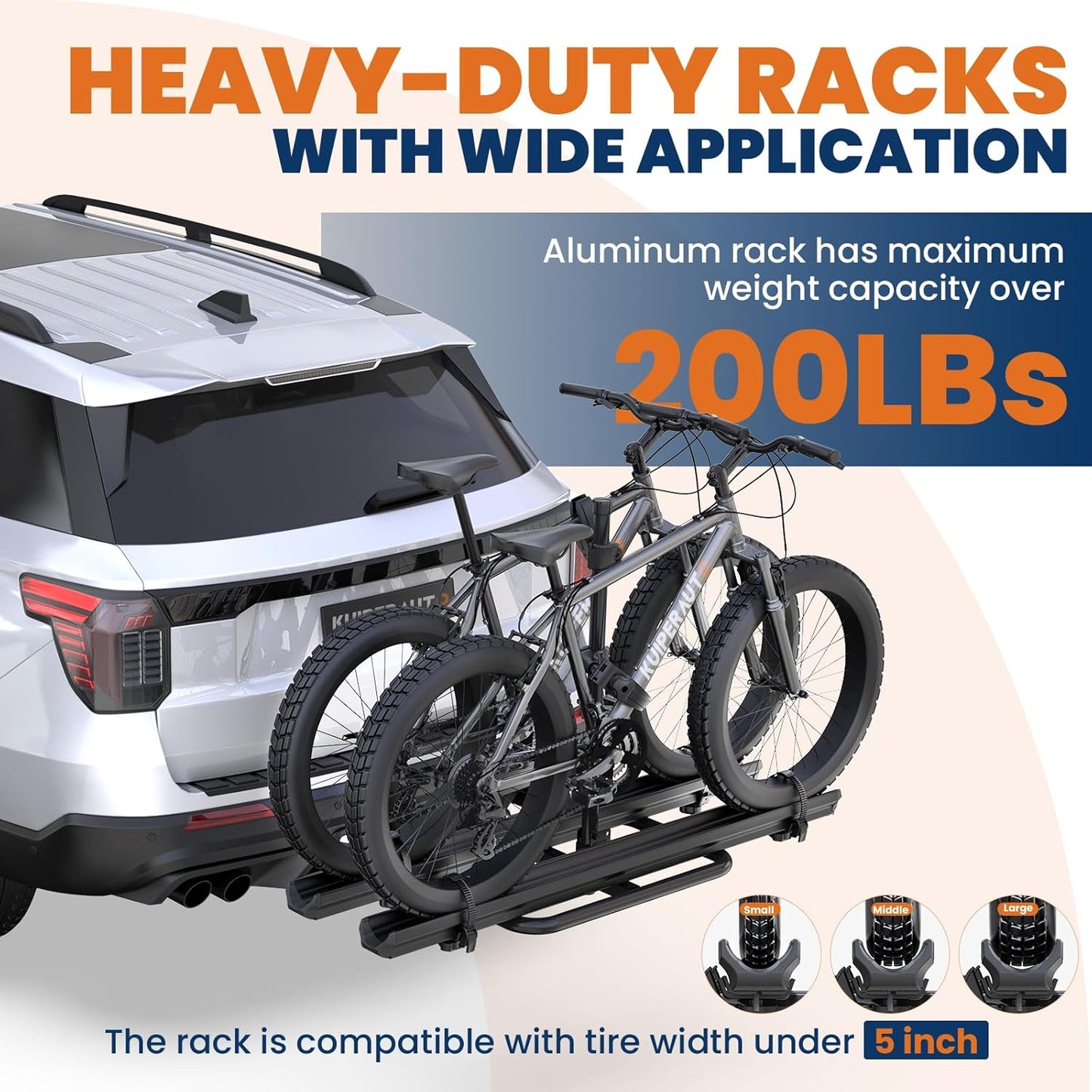 Aluminum 2 EBikes Rack Foldable 2'' Hitch Mounted Carrier Racks w/Ramps Over 200lbs Capacity for 5 inch Fat Tire Heavy Duty Universal E-Bike Racks for SUVs Cars Trucks RV 2-Inch Receiver