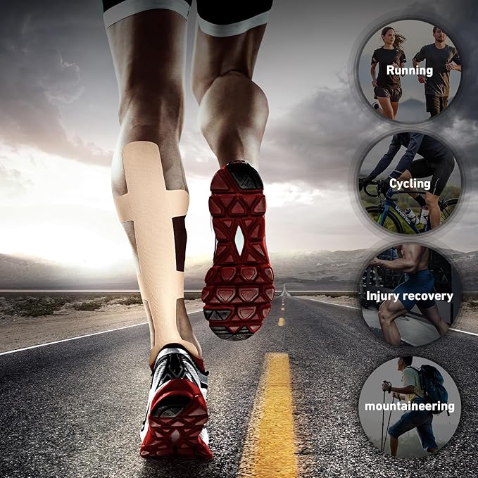 Kinesiology Tape for Achilles Tendon, KTQUICK 12 Count Achilles Tendon Tape Precut, Original Cotton Waterproof&Breathable, Enhance Elastic Kinesiology Athletic Tape for Achilles&Muscle Support(Beige)