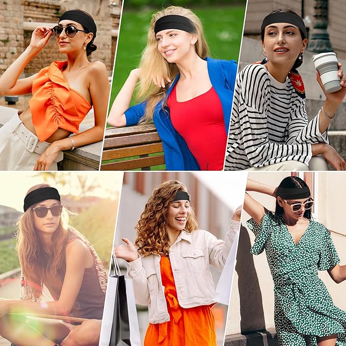 8 Pack Headbands for Women Non Slip - Stylish Sports Hair Bands for Women's Hair - Soft Cotton Cloth Stretchy Headbands for Women for Yoga, Outdoor Exercise Running
