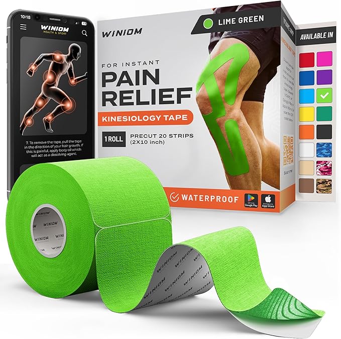 Kinesiology Tape-Incredible Support for Athletic Sports and Recovery + Free Taping Guide - Pre-Cut 2 inch 16.4 feet (Lime Green + Free Taping Guide, 1 Pack)