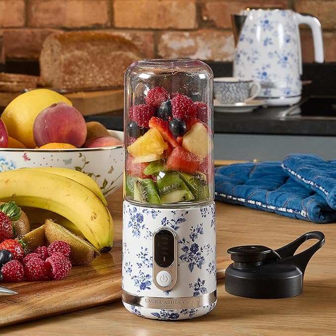 Laura Ashley Portable Blender by VQ - Compact, Powerful & Easy to Use USB Rechargeable Mini Blender for Smoothies and Shakes With 450 mL Bottle - for Kitchen/Gym/Travel