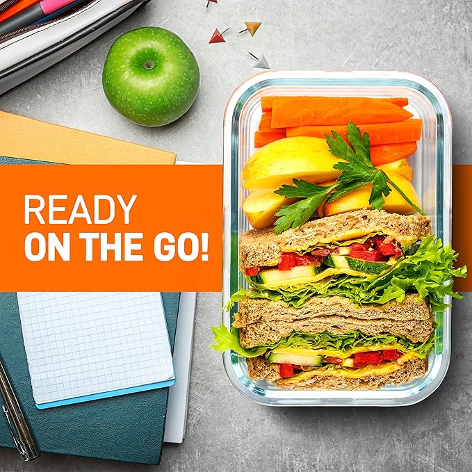 NutriChef 10-Piece Superior Glass Food Storage Containers Set (5 Containers + 5 Locking Lids),Stackable Meal-prep Design, BPA-free Airtight Clear Locking lids with Vent Lids & Air Hole, Blue