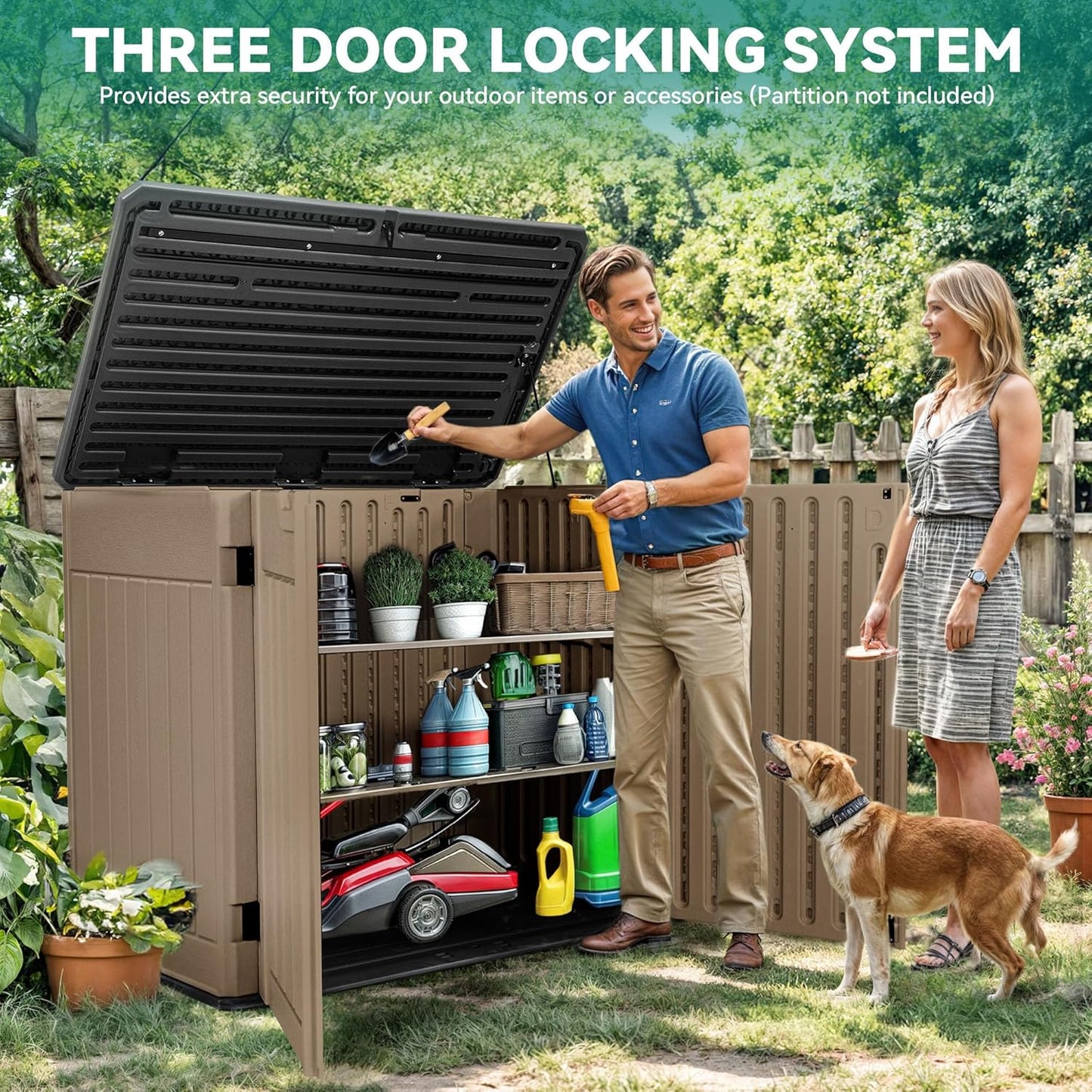 YITAHOME Extra Large Outdoor Horizontal Storage Shed, 4.5x4ft Resin Tool Sheds w/o Shelf, Easy to Assemble Waterproof Storage for Trash Cans, Garden Tools, Lawn Mower, Lockable, Brown