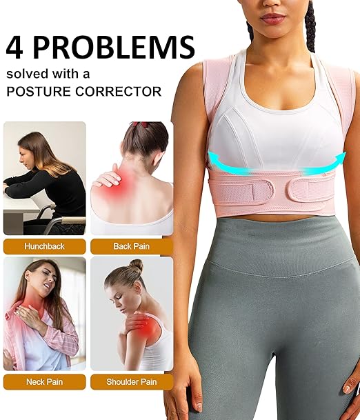 URSEXYLY Posture Corrector for Women and Men Adjustable Upper Back Brace Breathable Spine Support-Neck, Shoulder, Clavicle, Back Relief (M/L, Pink)