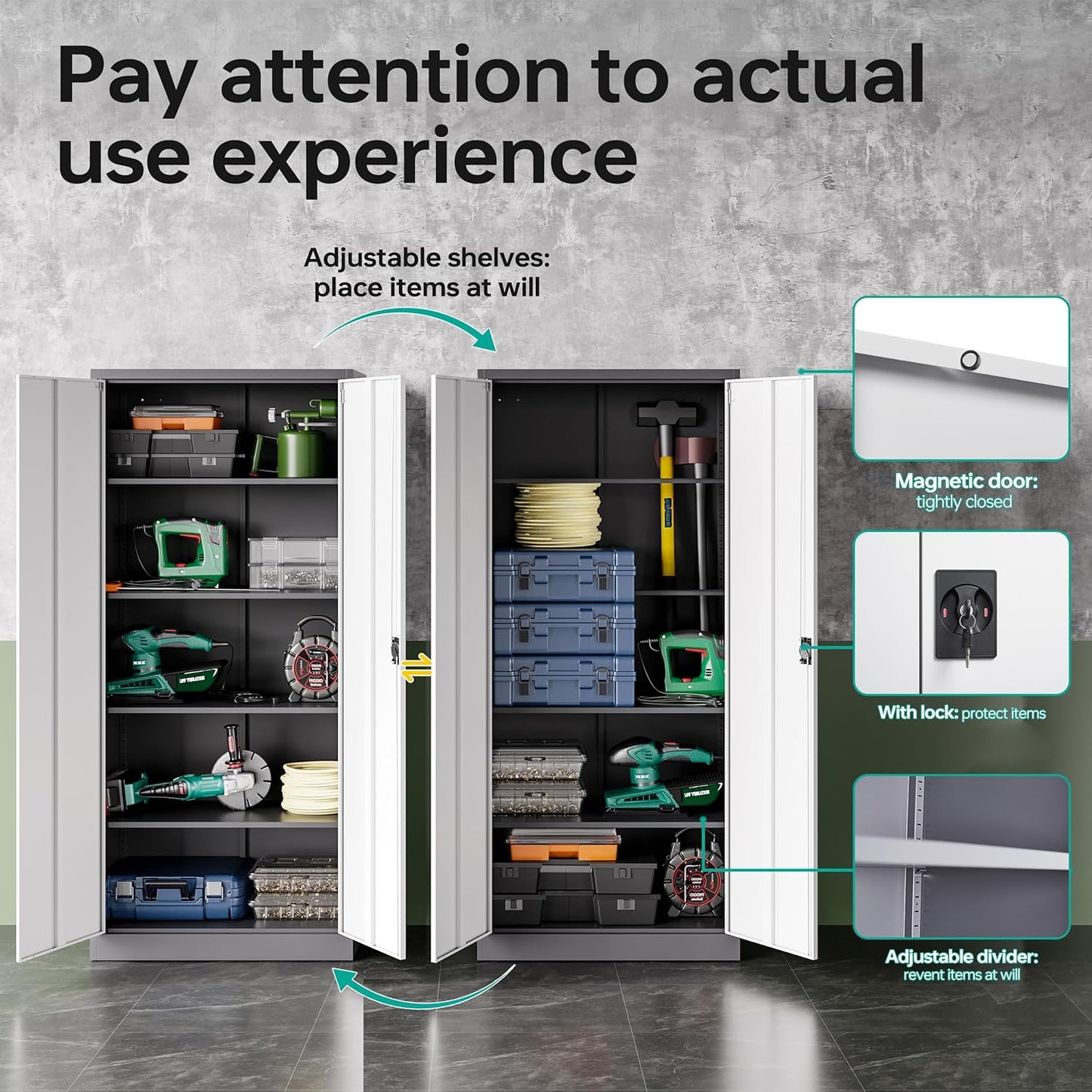 SISESOL Storage Cabinet with Doors and Shelves,71" Metal Storage Cabinet with Lock Door Adjustable Shelf, Steel Lockers for Office, Home,School,Kitchen,Garage Tool Utility Cabinet