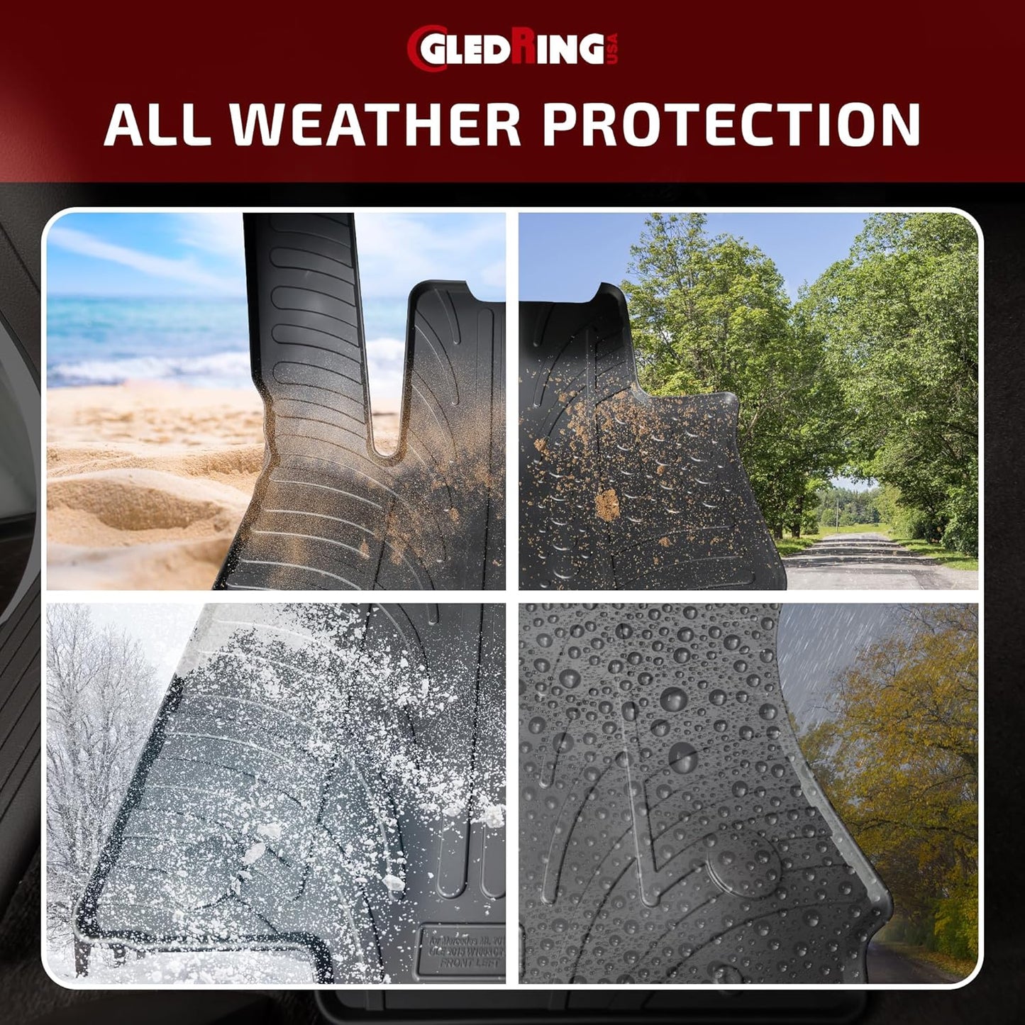 Gledring USA Custom Fit All-Weather Rubber Floor mats Compatible with Mercedes Benz E-Class E63 AMG Sedan (W212) 2010-2016, No Trimming Required, Tailored Custom Fit, Protects from Rain, Mud and Snow