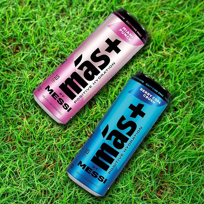 Más+ By Messi 19.2oz Berry Copa Crush Sports Drink & Hydration Beverage, Natural Flavors with Vitamins and Electrolytes, No Artifical Sweeteners or Colors, 12-pack