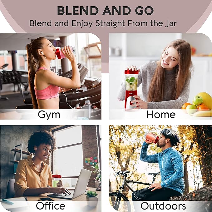 Mueller Smoothie Blender for Smoothies - Personal Blender for Shakes, Frozen Drinks, Baby Food & More, 15oz Travel Cup and Lid, Durable Stainless Steel Blades for Powerful Blending Performance, Red