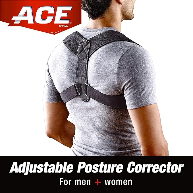 ACE Brand Posture Corrector, Posture Correction, Adjustable, Hook-and-Loop Shoulder Straps Provide Secure Fit, Posture Support Fits Discreetly Under Clothing, One Size Fits Most