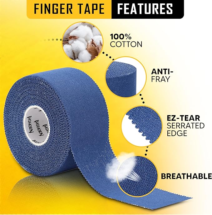 Bighorn Athletics Sports Tape | EZ-Tear Blue Athletic Tape for Wrist, Ankle & Foot Support | Zinc Oxide Infused & Latex-Free Adhesive, Breathable Cotton Fabric, 1.5-Inch x 45-Feet, 4 Rolls, Blue