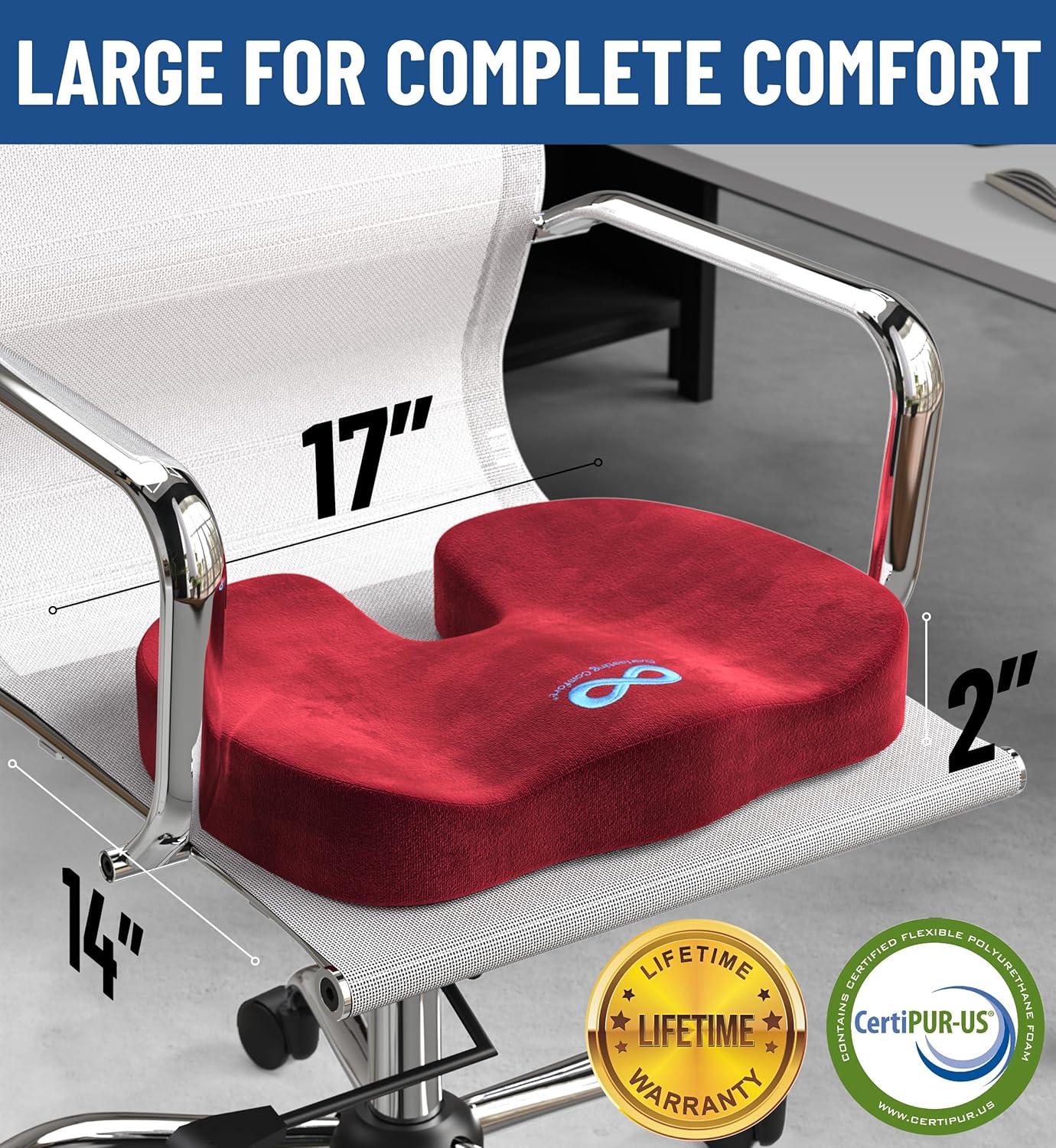 Everlasting Comfort Doctor Recommended Memory Foam Seat Cushion for Office Chairs & Car Seat - Ergonomic Office Desk Accessories for Tailbone Pain Relief, Sciatica & Back Support