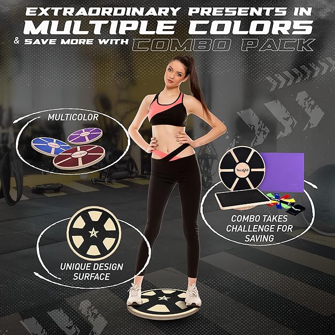 Yes4All Versatile Wooden Wobble Balance Board, Balance Trainer for Mobility Training, Standing Desk, Core Training, Exercise Balance Stability Trainer