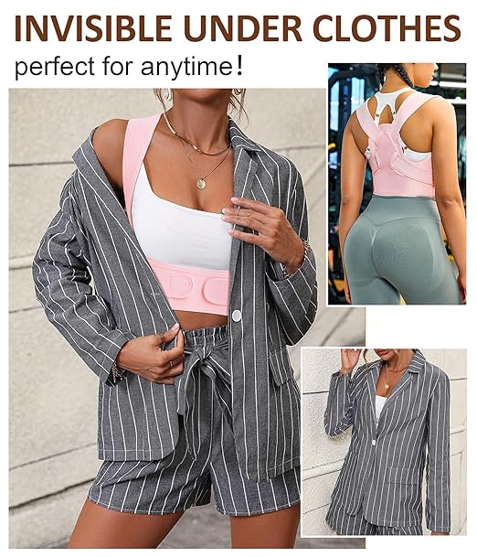 URSEXYLY Posture Corrector for Women and Men Adjustable Upper Back Brace Breathable Spine Support-Neck, Shoulder, Clavicle, Back Relief (M/L, Pink)