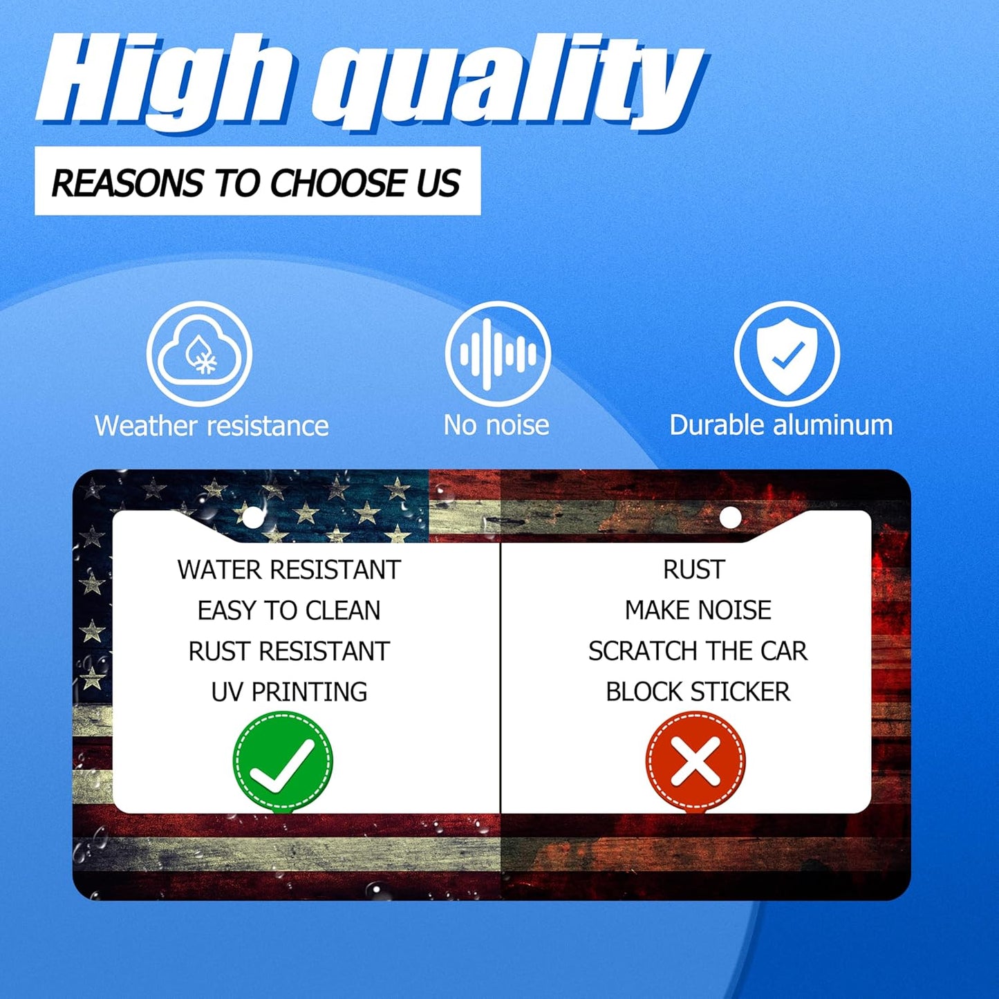 American Flag License Plate Frame Vintage USA Flag License Plate Stainless Steel Funny License Plate Holder Patriotic Car Accessories Decoration with Screws Fits Standard Vehicles Size 12.3" x 6.3"